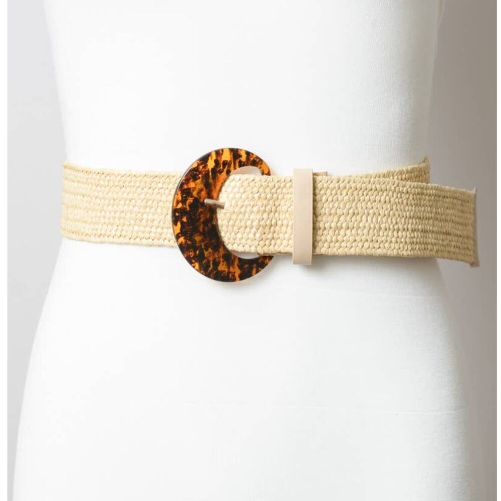 Basketweave Stretch Cinch Belt – Natural